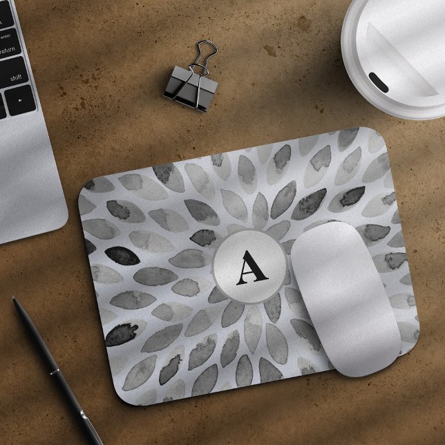 Abstract black and white brush strokes monogram mouse pad (Creator Uploaded)