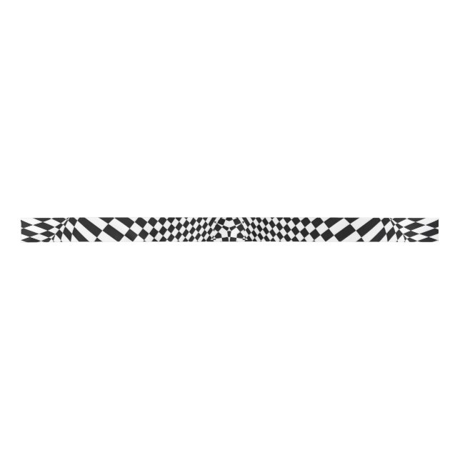 Abstract black and white chequered pattern satin ribbon (Front)