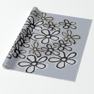 Abstract Black And White Daisies pattern Wrapping Paper