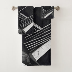 Abstract Black and White Dark Geometric Pattern Bath Towel Set
