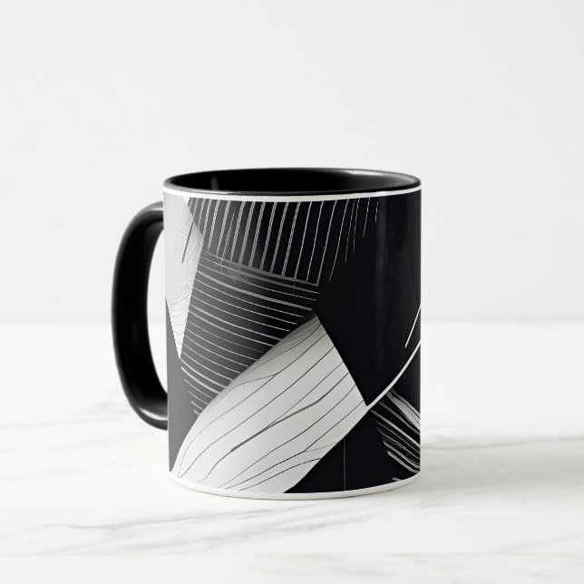 Abstract Black and White Dark Geometric Pattern Mug (Front Left)