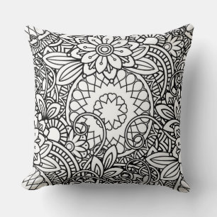 Abstract Black And White Doodles Throw Pillow