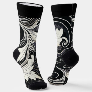 Abstract Black and White Floral Print Socks