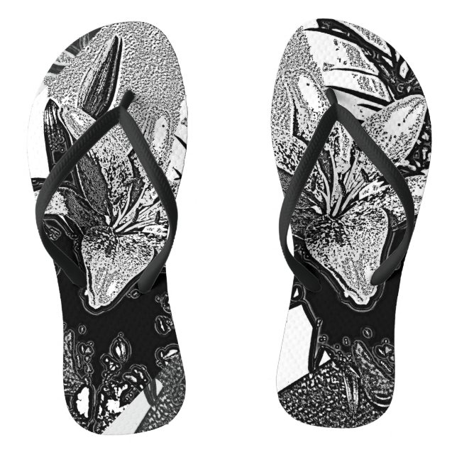 abstract black and white flower monochrome flip flops (Footbed)
