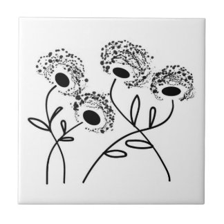 abstract black and white flowers tile