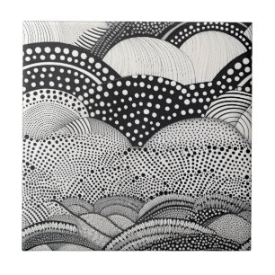 Abstract Black and White Geometric Doodle (9) Tile