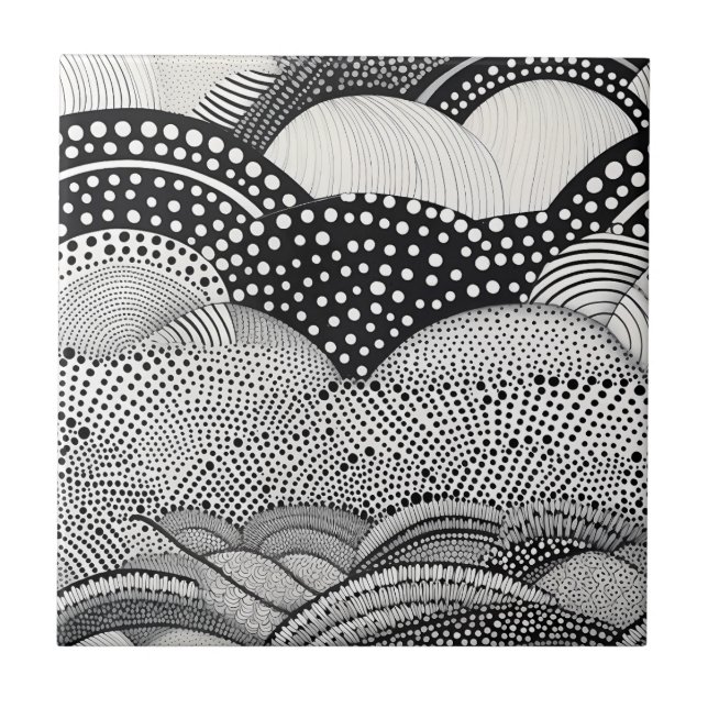 Abstract Black and White Geometric Doodle (9) Tile (Front)