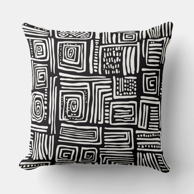 Abstract Black and White Geometric Line Pattern 2 Throw Pillow (Front)