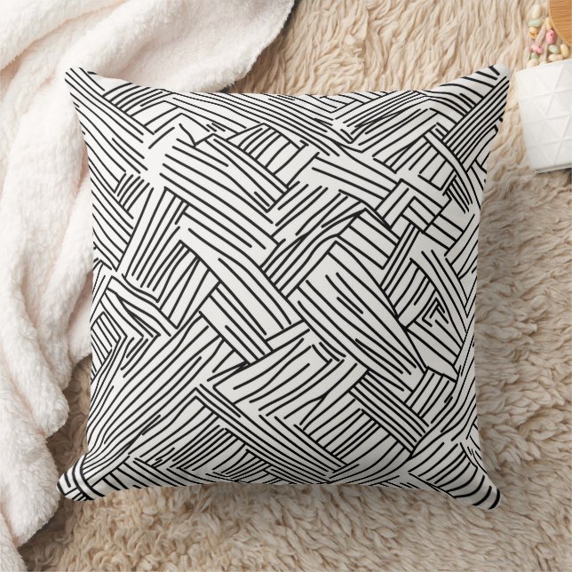 Abstract Black and White Geometric Line Pattern 2 Throw Pillow (Blanket)