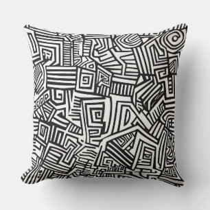 Abstract Black and White Geometric Line Pattern Throw Pillow