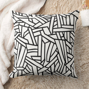 Abstract Black and White Geometric Line Pattern Throw Pillow