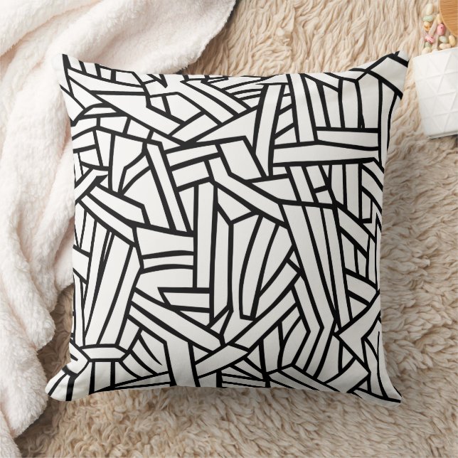Abstract Black and White Geometric Line Pattern Throw Pillow (Blanket)