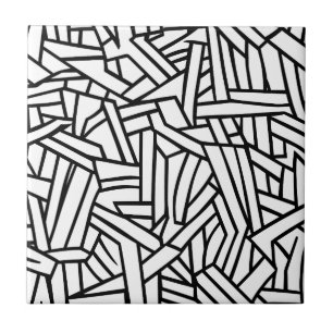 Abstract Black and White Geometric Line Pattern Tile