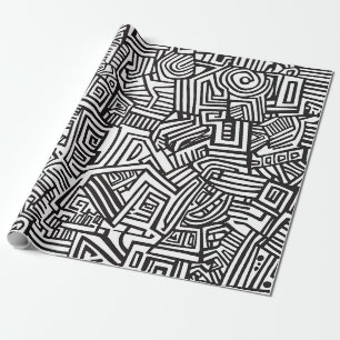Abstract Black and White Geometric Line Pattern Wrapping Paper