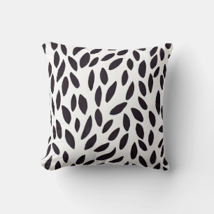 Abstract black and white leaves pattern throw pillow