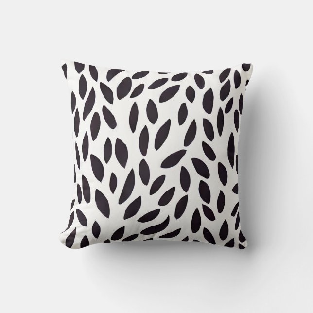Abstract black and white leaves pattern throw pillow (Front)