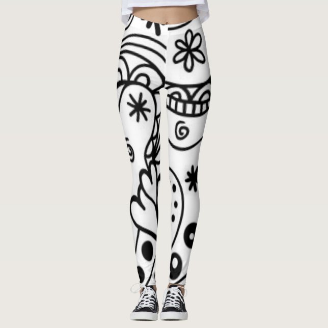 Abstract Black and White Leggings (Front)