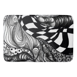 Abstract black and white line tangle bath mat