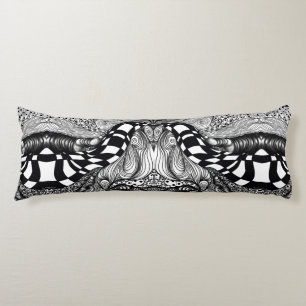 Abstract black and white line tangle body pillow
