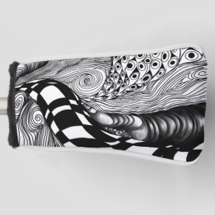 Abstract black and white line tangle golf head cover