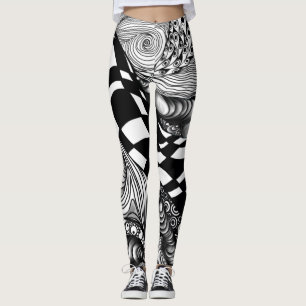Abstract black and white line tangle leggings