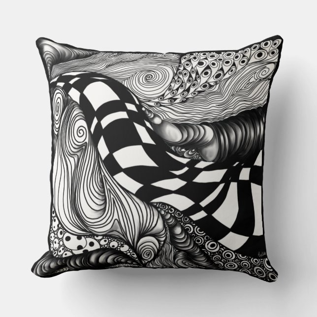 Abstract black and white line tangle throw pillow (Front)