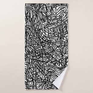 Abstract Black and White Lines Pattern Bath Towel