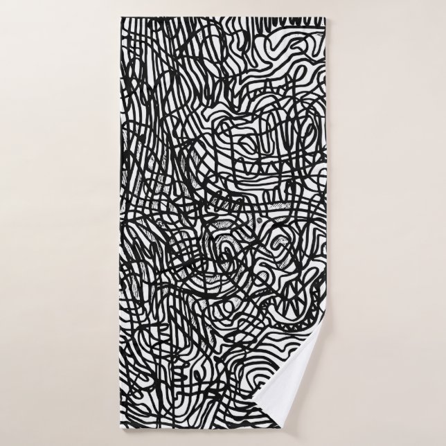 Abstract Black and White Lines Pattern Bath Towel (Bath Towel)