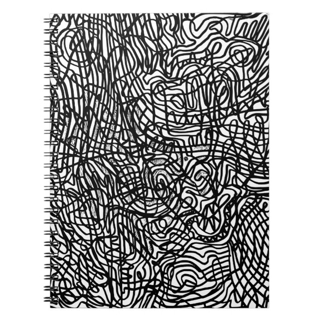 Abstract Black and White Lines Pattern Notebook (Front)