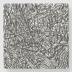 Abstract Black and White Lines Pattern Stone Coaster