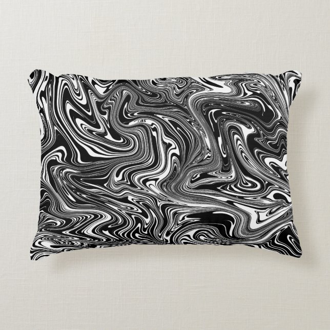 Abstract Black and White Liquid Marble Accent Pillow (Front)