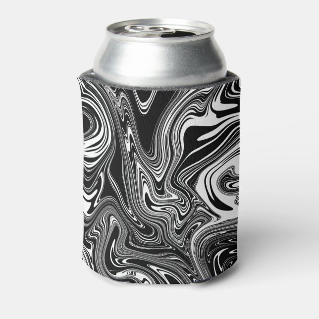 Abstract Black and White Liquid Marble Can Cooler (Can Back)