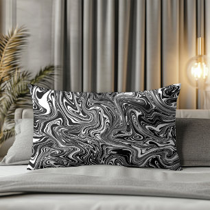Abstract Black and White Liquid Marble Lumbar Pillow