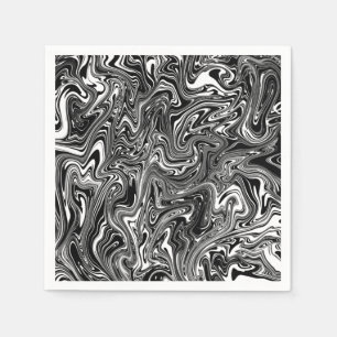 Abstract Black and White Liquid Marble Napkin