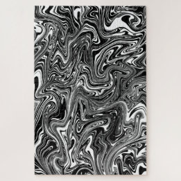 Abstract Black and White Liquid Marble Pattern Jigsaw Puzzle