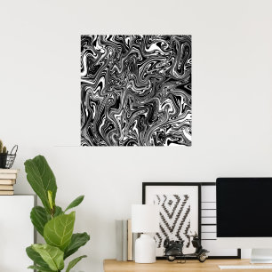 Abstract Black and White Liquid Marble Poster
