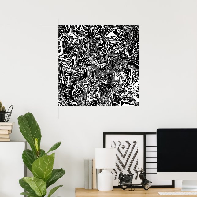 Abstract Black and White Liquid Marble Poster (Home Office)