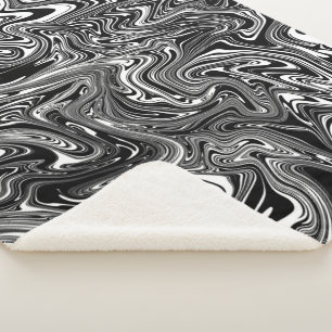 Abstract Black and White Liquid Marble Sherpa Blanket