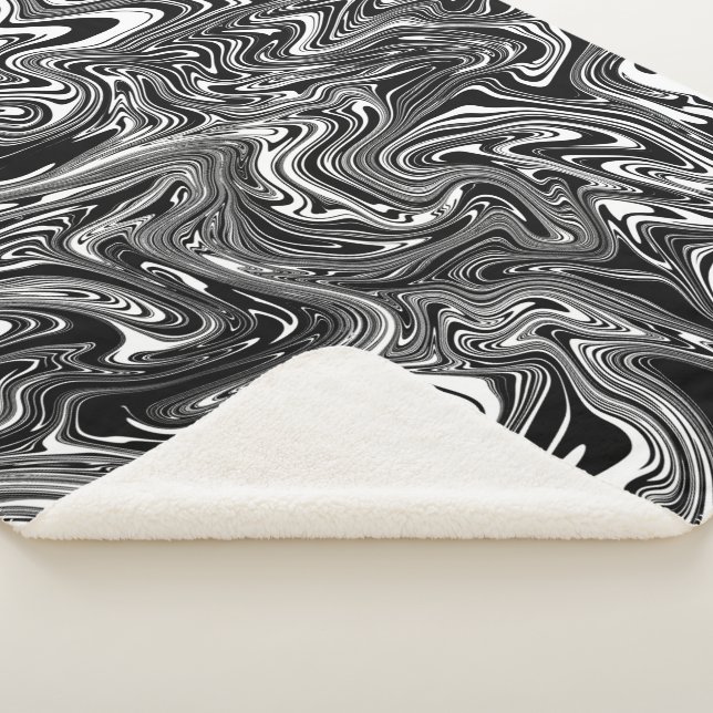 Abstract Black and White Liquid Marble Sherpa Blanket (3/4)