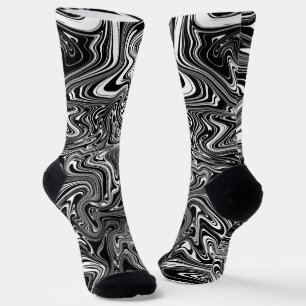 Abstract Black and White Liquid Marble Socks