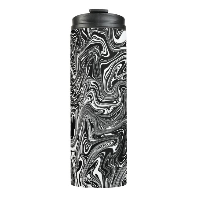 Abstract Black and White Liquid Marble Thermal Tumbler (Front)