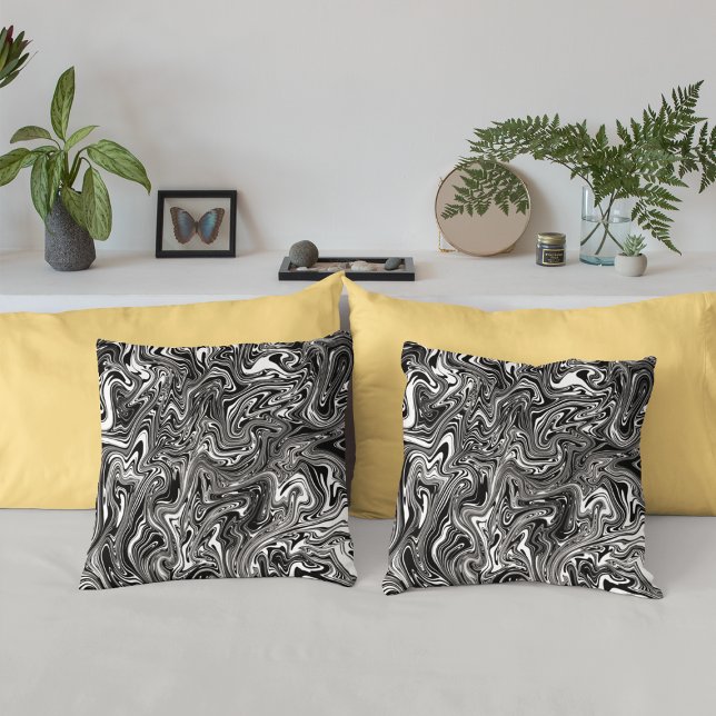 Abstract Black and White Liquid Marble Throw Pillow (Creator Uploaded)