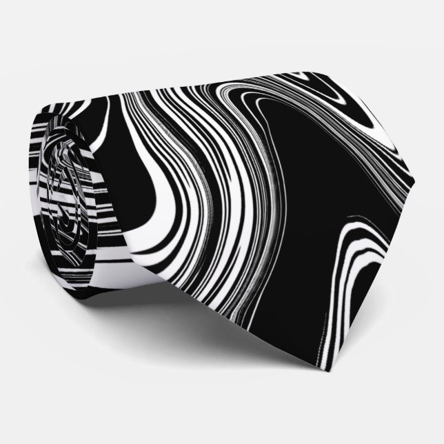 Abstract Black and White Liquid Marble Tie (Rolled)
