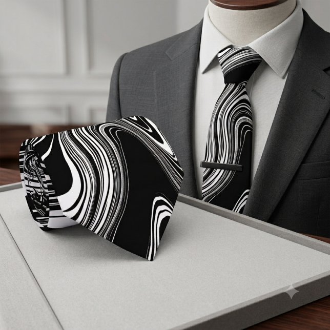 Abstract Black and White Liquid Marble Tie (Creator Uploaded)