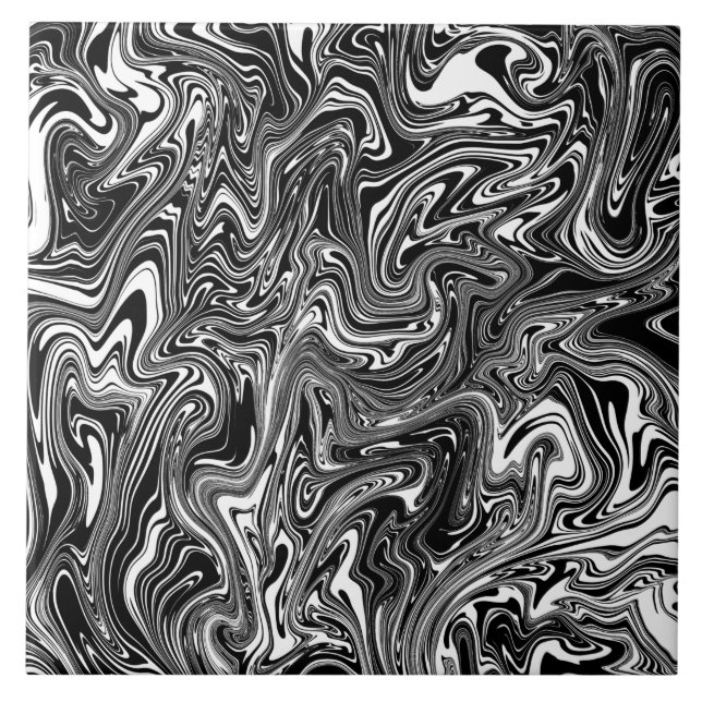 Abstract Black and White Liquid Marble Tile (Front)