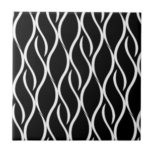 Abstract black and white modern wave stripes tile