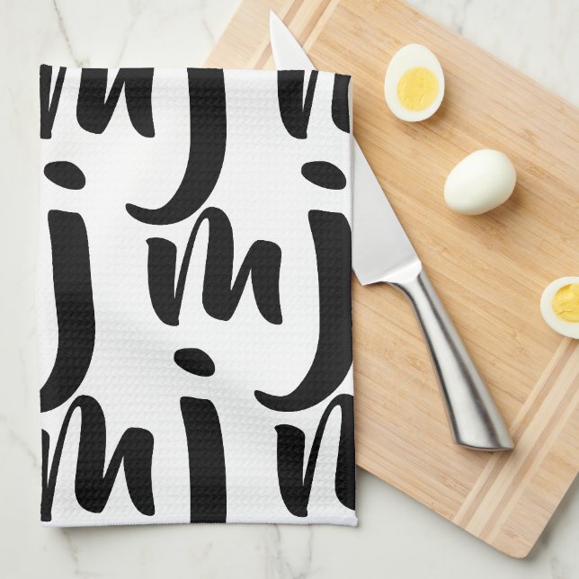 Abstract Black and White Monogram Pattern Kitchen Towel (Quarter Fold)