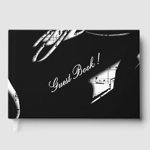 Abstract Black and White Music Theme Guest Book
