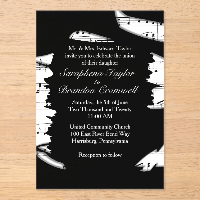 Abstract Black and White Music Wedding Invitation (Front)