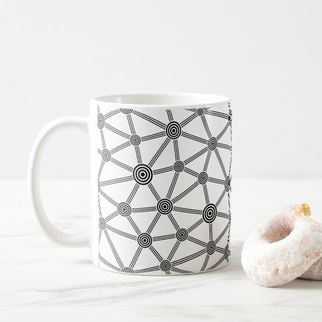 Abstract black and white pattern with lines coffee mug (With Donut)
